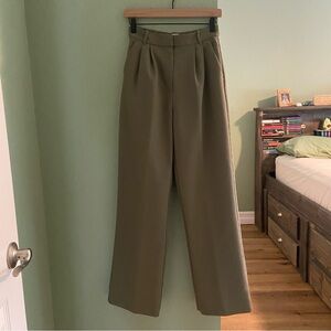 Abercrombie Curve Love A&F Sloane Tailored Wide Leg Pant ~ Olive Green ~ 26/2 L